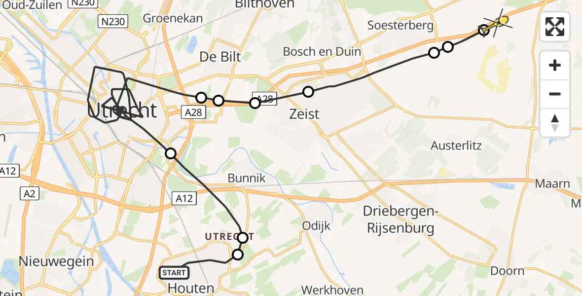 Routekaart van de vlucht: Politieheli naar Leusden