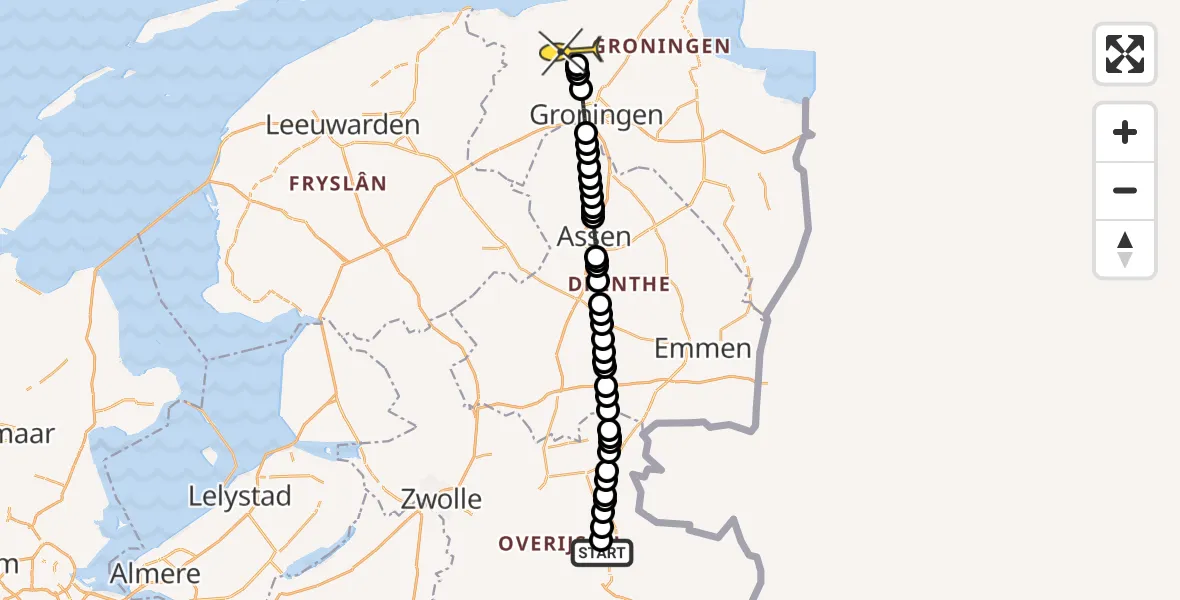 Routekaart van de vlucht: Lifeliner 4 naar Winsum
