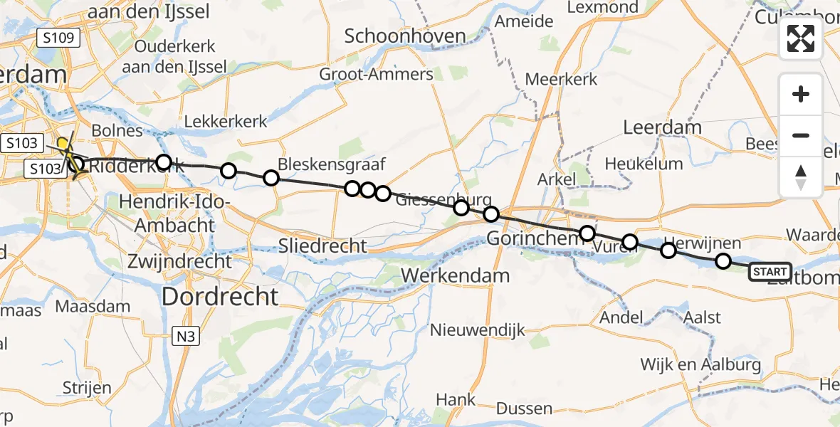 Routekaart van de vlucht: Lifeliner 3 naar Rotterdam