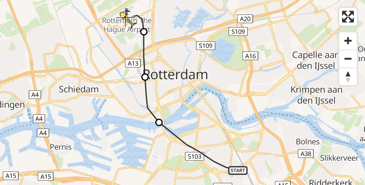 Routekaart van de vlucht: Lifeliner 3 naar Rotterdam The Hague Airport