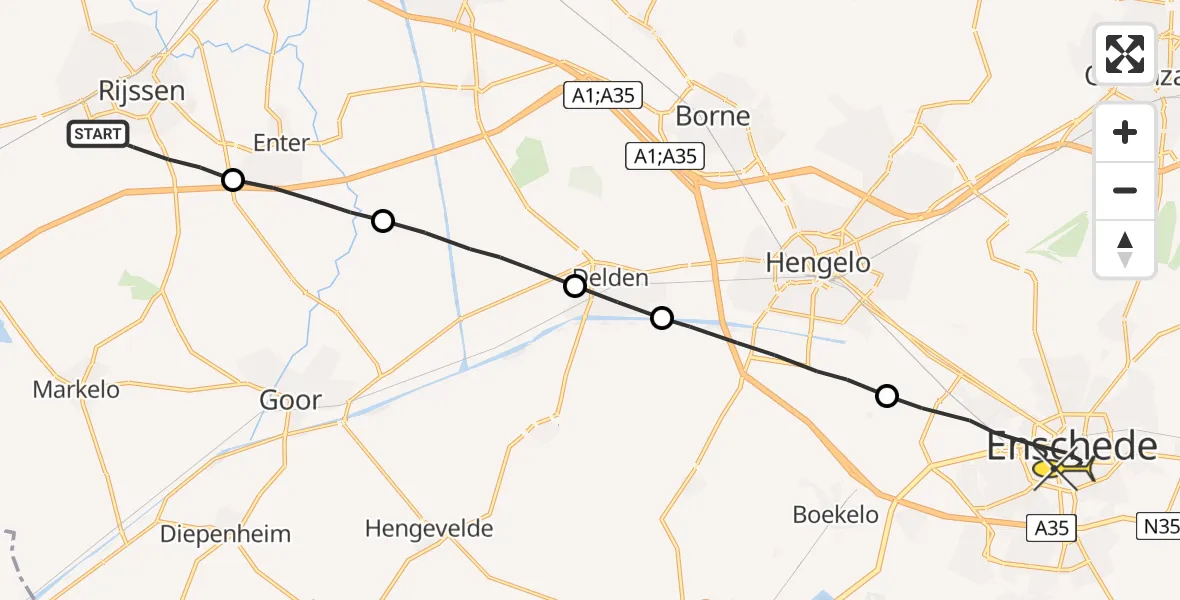 Routekaart van de vlucht: Lifeliner 2 naar Enschede