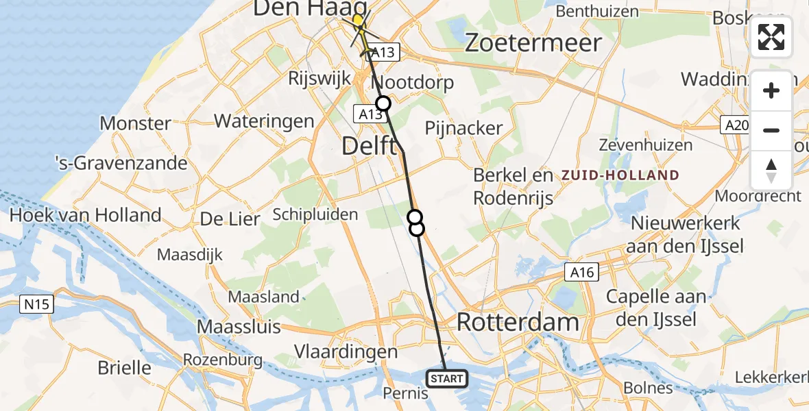 Routekaart van de vlucht: Politiehelikopter naar Voorburg