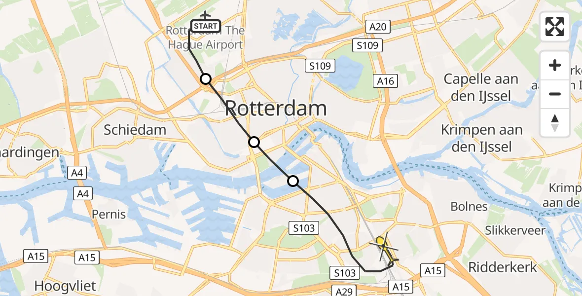 Routekaart van de vlucht: Lifeliner 3 naar Rotterdam