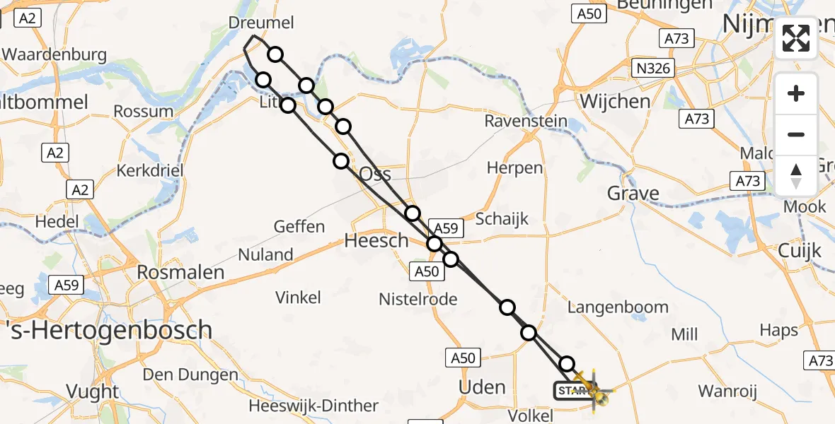 Vluchtroute Traumahelikopter Vliegbasis Volkel - Vliegbasis Volkel, 11 juni 2022, 21:31