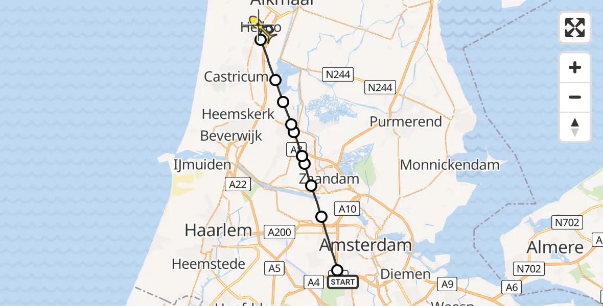 Routekaart van de vlucht: Lifeliner 1 naar Heiloo