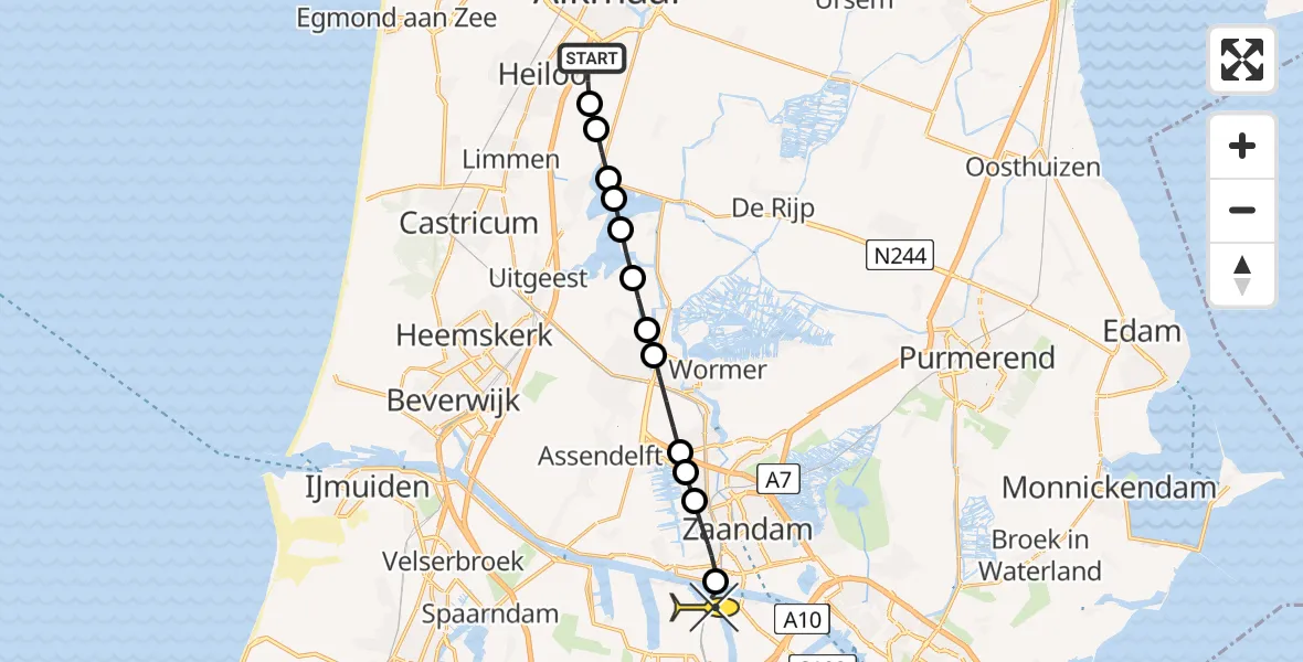 Routekaart van de vlucht: Lifeliner 1 naar Amsterdam Heliport