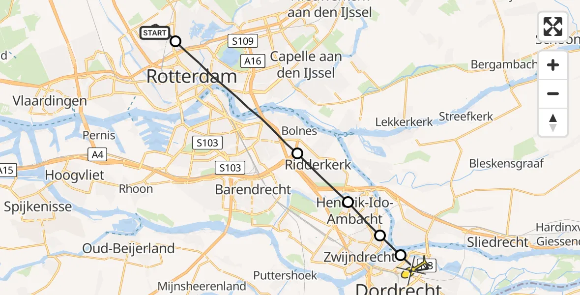 Routekaart van de vlucht: Lifeliner 2 naar Dordrecht