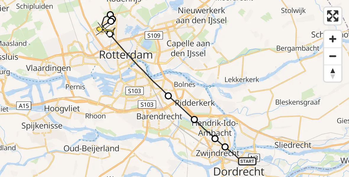 Routekaart van de vlucht: Lifeliner 2 naar Rotterdam The Hague Airport