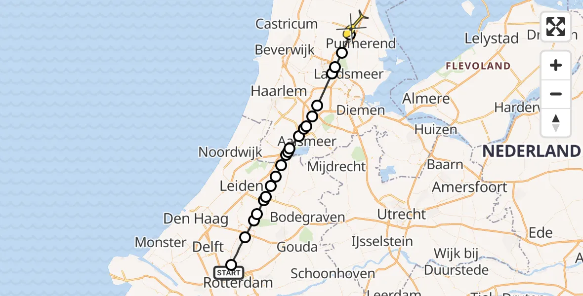 Routekaart van de vlucht: Lifeliner 2 naar Middenbeemster