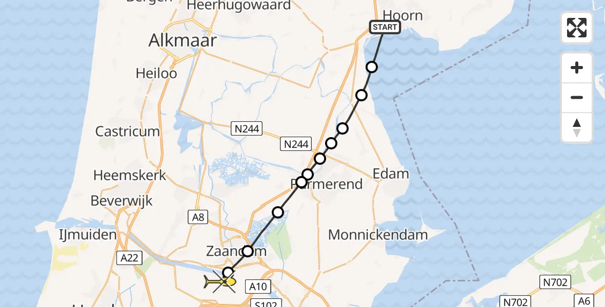 Routekaart van de vlucht: Lifeliner 1 naar Amsterdam Heliport