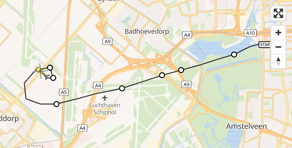 Routekaart van de vlucht: Lifeliner 1 naar Hoofddorp