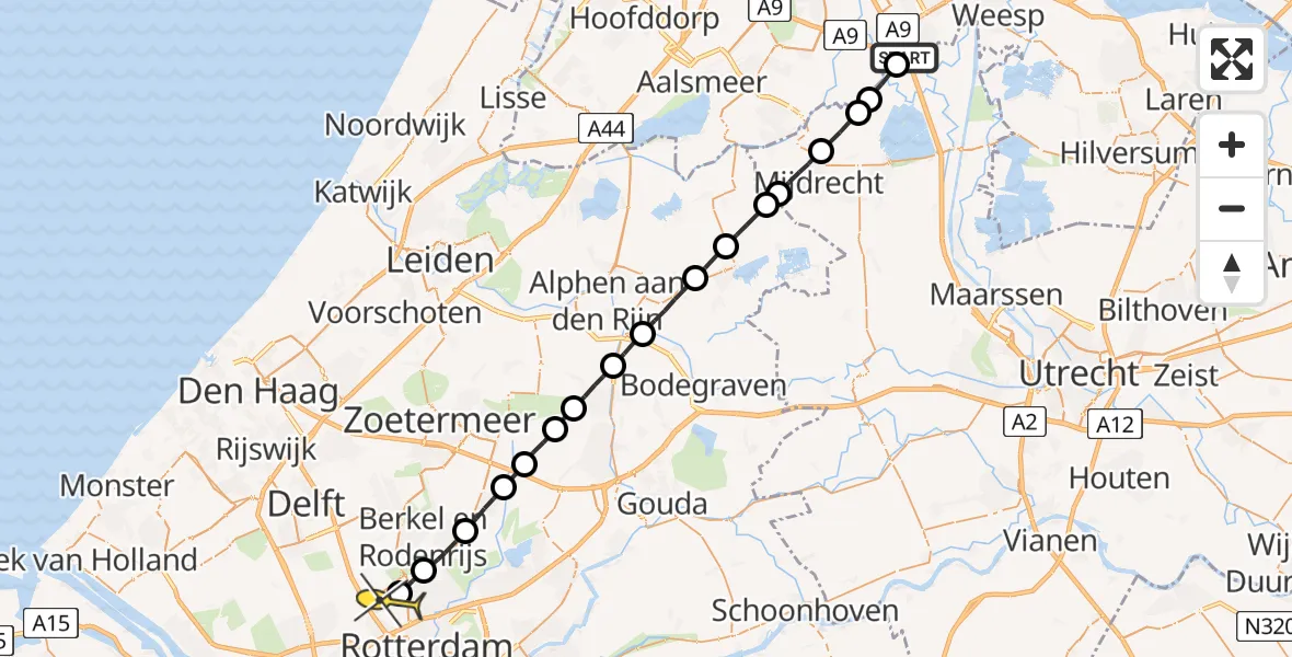 Routekaart van de vlucht: Lifeliner 2 naar Rotterdam The Hague Airport