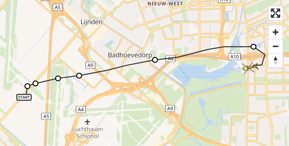 Routekaart van de vlucht: Lifeliner 1 naar VU Medisch Centrum Amsterdam