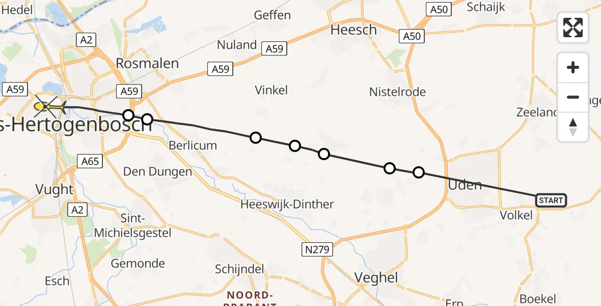 Routekaart van de vlucht: Lifeliner 3 naar 's-Hertogenbosch