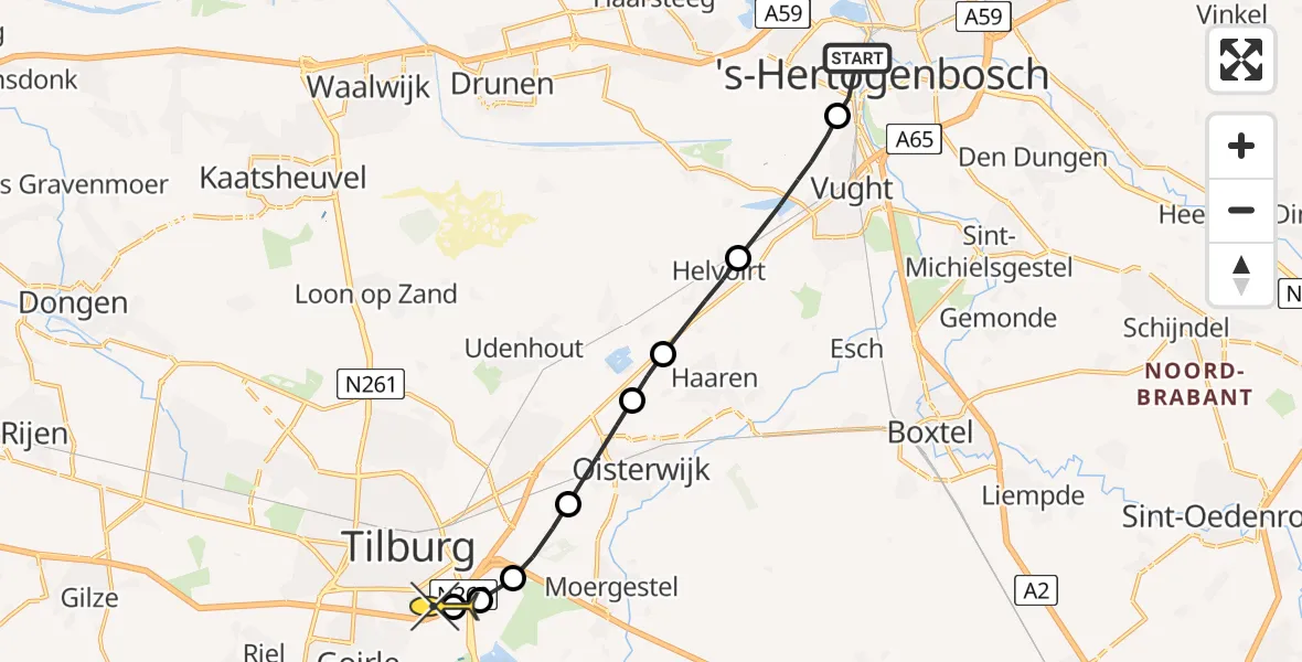 Routekaart van de vlucht: Lifeliner 3 naar Tilburg