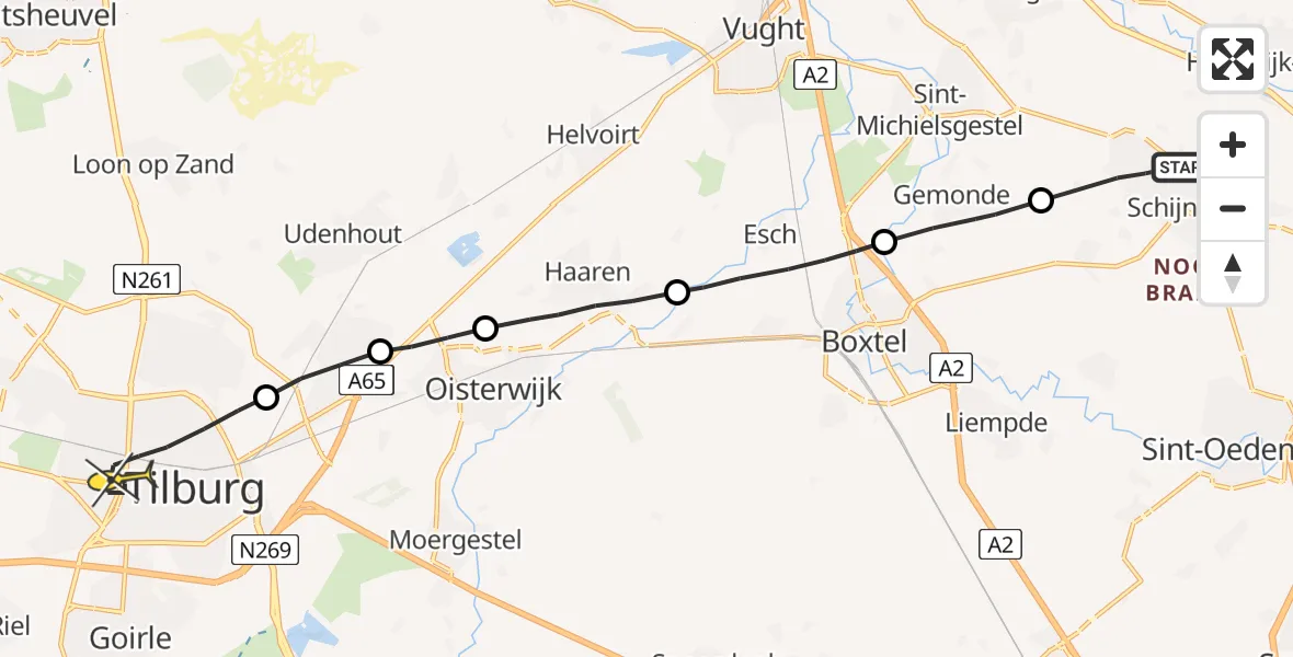 Routekaart van de vlucht: Lifeliner 3 naar Tilburg