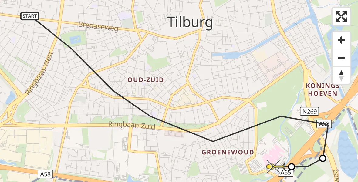 Routekaart van de vlucht: Lifeliner 3 naar Tilburg