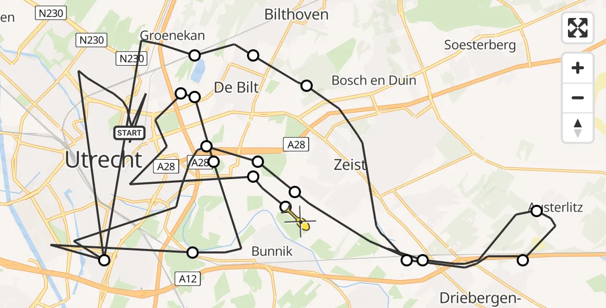 Routekaart van de vlucht: Politieheli naar Zeist