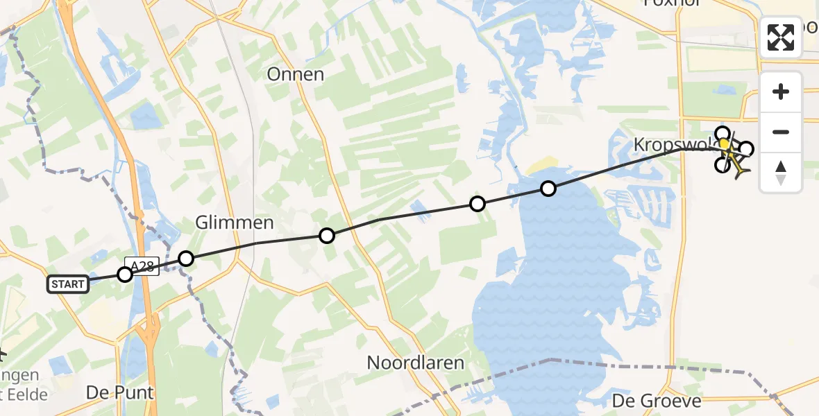 Routekaart van de vlucht: Lifeliner 4 naar Hoogezand