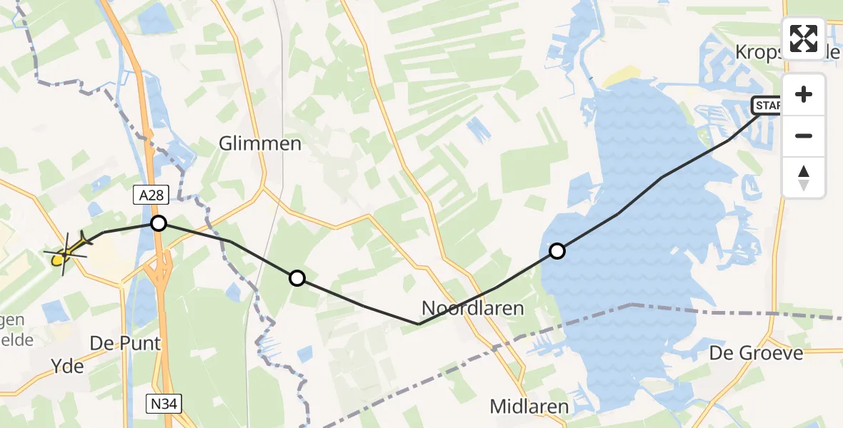 Routekaart van de vlucht: Lifeliner 4 naar Groningen Airport Eelde