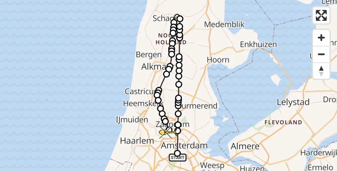 Routekaart van de vlucht: Lifeliner 1 naar Amsterdam Heliport