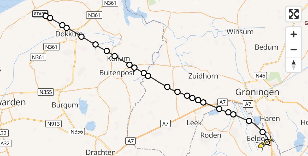 Routekaart van de vlucht: Lifeliner 4 naar Groningen Airport Eelde