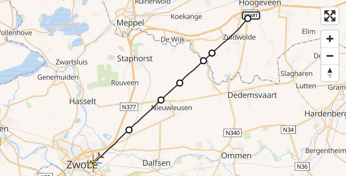 Routekaart van de vlucht: Lifeliner 4 naar Zwolle