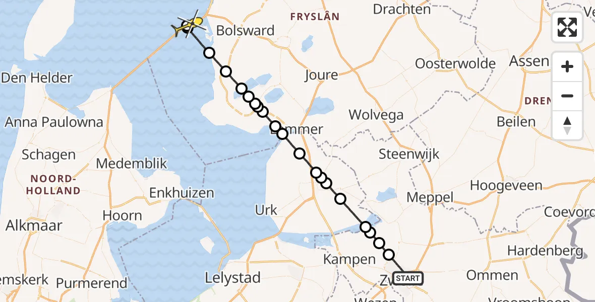 Routekaart van de vlucht: Lifeliner 4 naar Harlingen