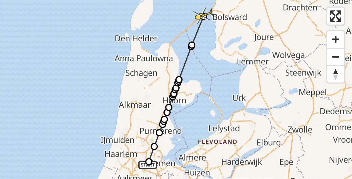 Routekaart van de vlucht: Lifeliner 1 naar Kornwerderzand