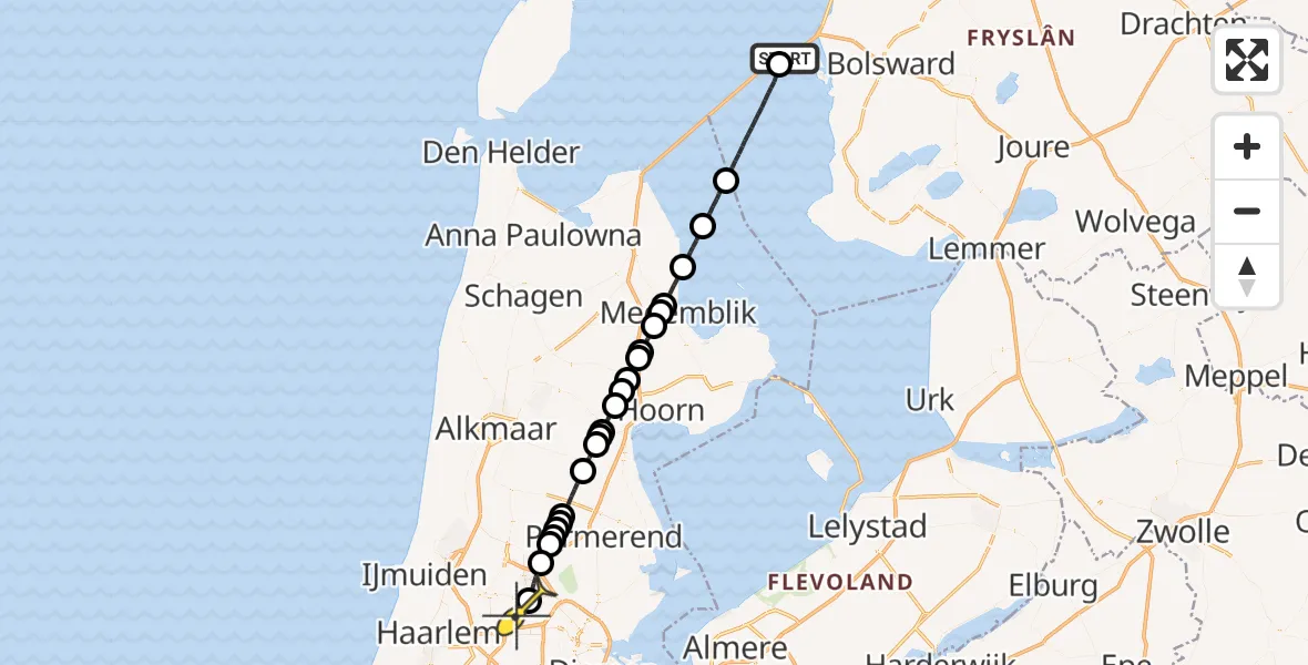 Routekaart van de vlucht: Lifeliner 1 naar Amsterdam Heliport