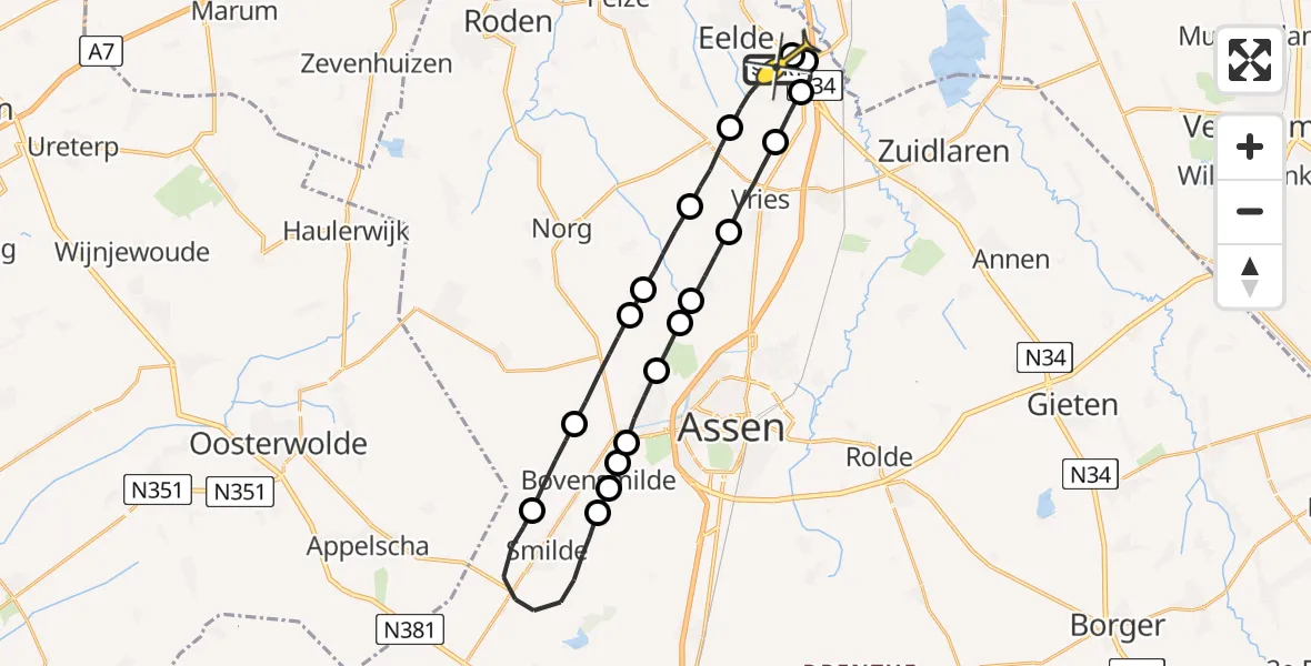 Routekaart van de vlucht: Lifeliner 4 naar Groningen Airport Eelde