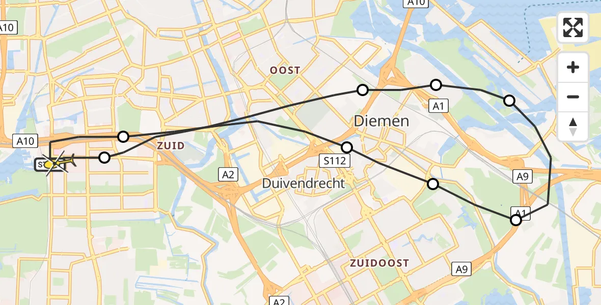 Routekaart van de vlucht: Lifeliner 1 naar VU Medisch Centrum Amsterdam