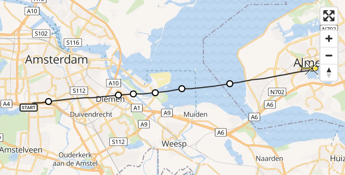 Routekaart van de vlucht: Lifeliner 1 naar Almere