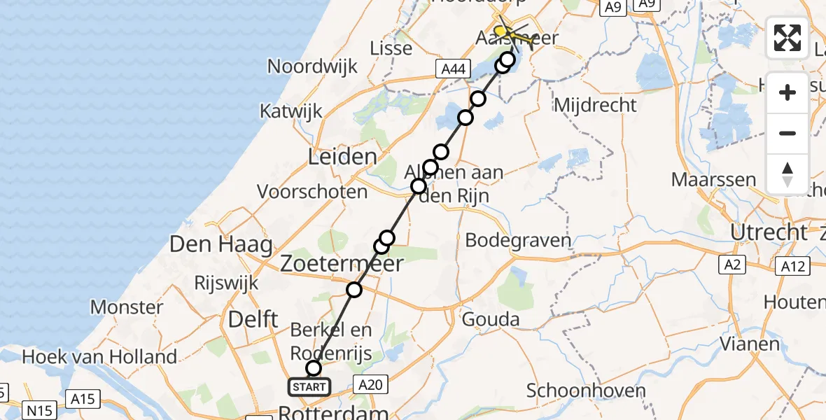 Routekaart van de vlucht: Lifeliner 2 naar Aalsmeer