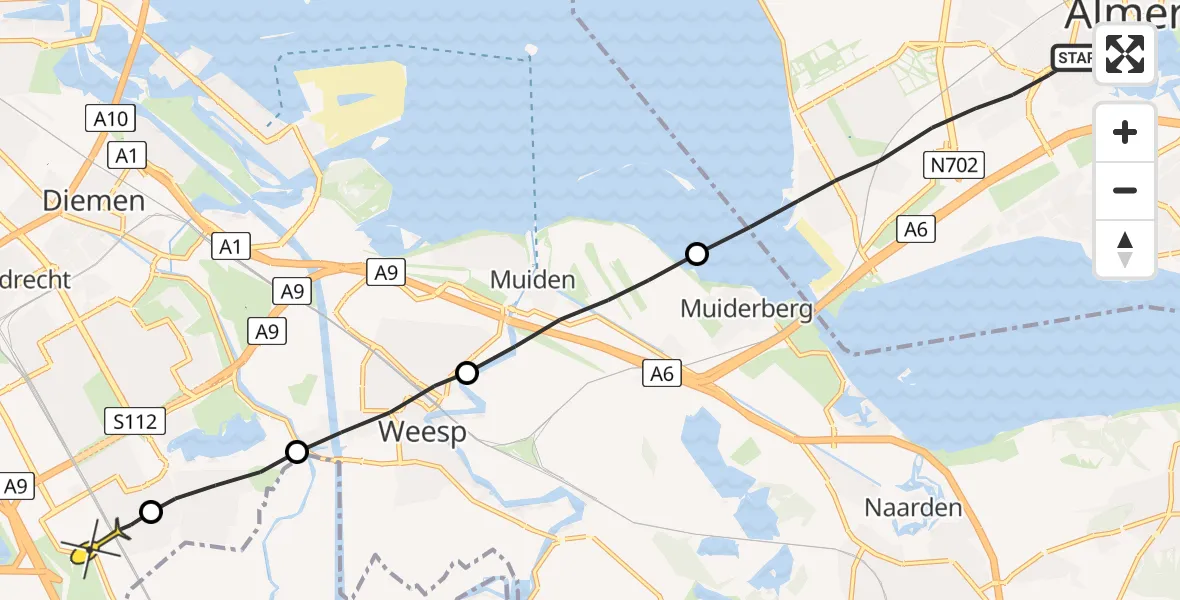 Routekaart van de vlucht: Lifeliner 1 naar Academisch Medisch Centrum (AMC)