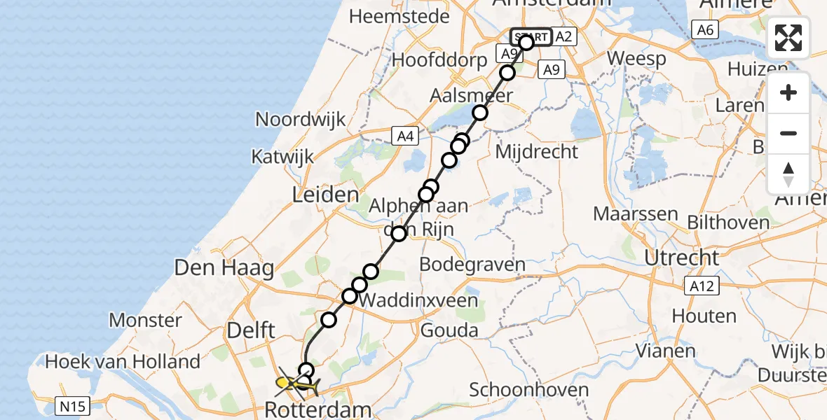 Routekaart van de vlucht: Lifeliner 2 naar Rotterdam The Hague Airport