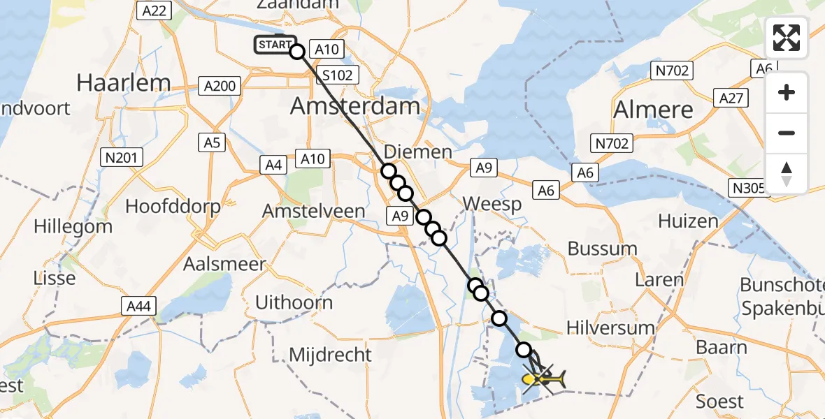 Routekaart van de vlucht: Lifeliner 1 naar Loosdrecht