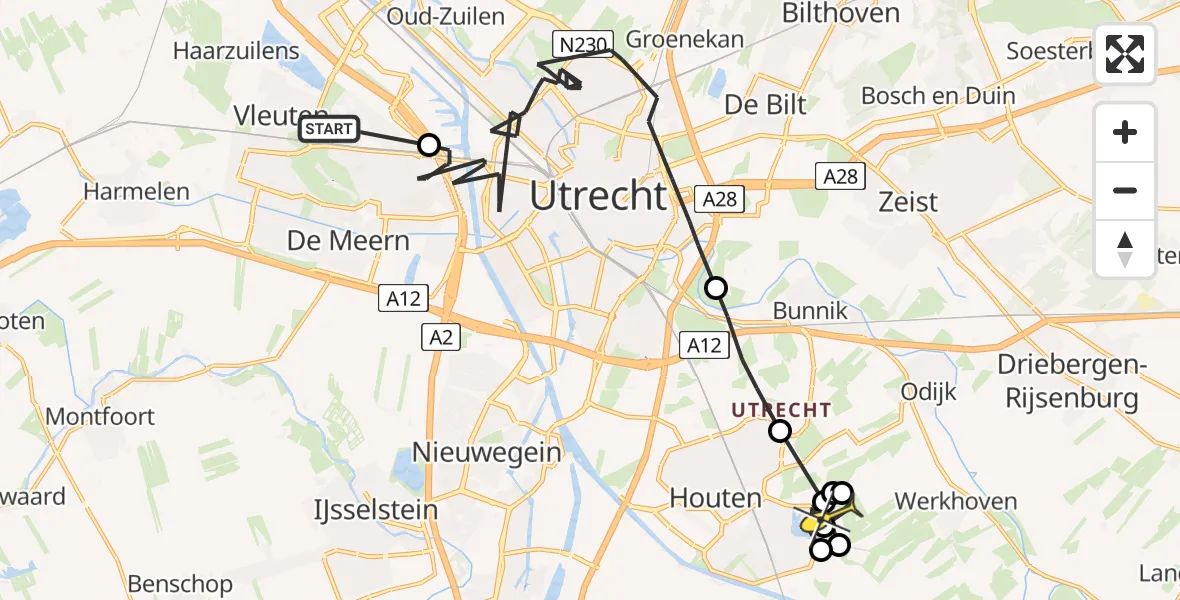 Routekaart van de vlucht: Politieheli naar Werkhoven