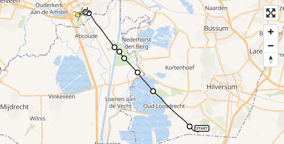 Routekaart van de vlucht: Lifeliner 1 naar Academisch Medisch Centrum (AMC)