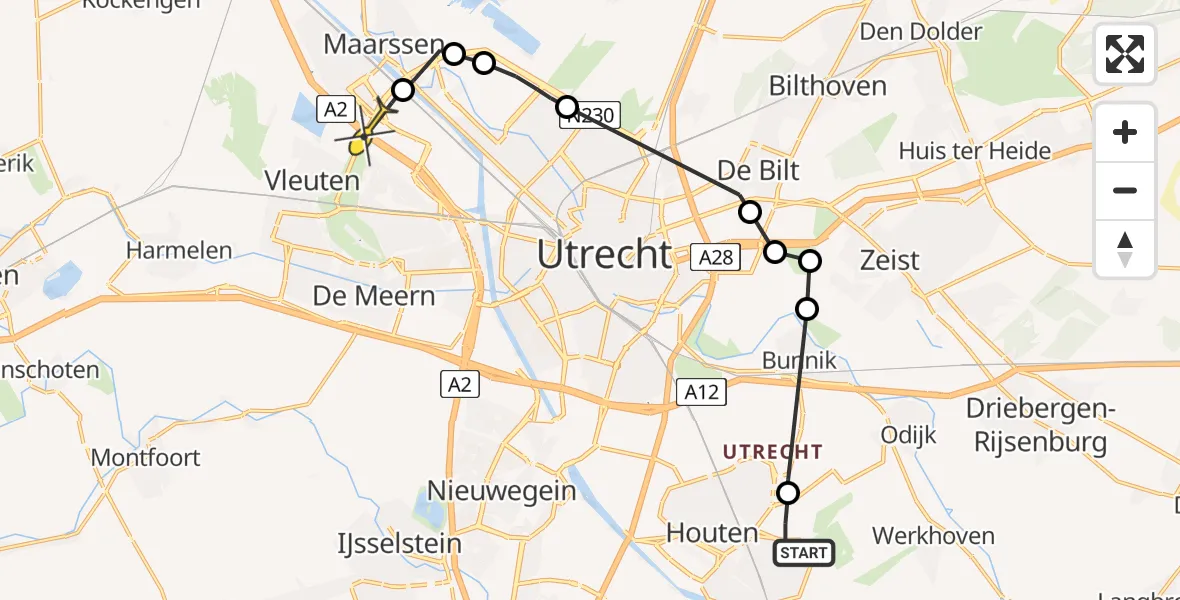 Routekaart van de vlucht: Politiehelikopter naar Maarssen