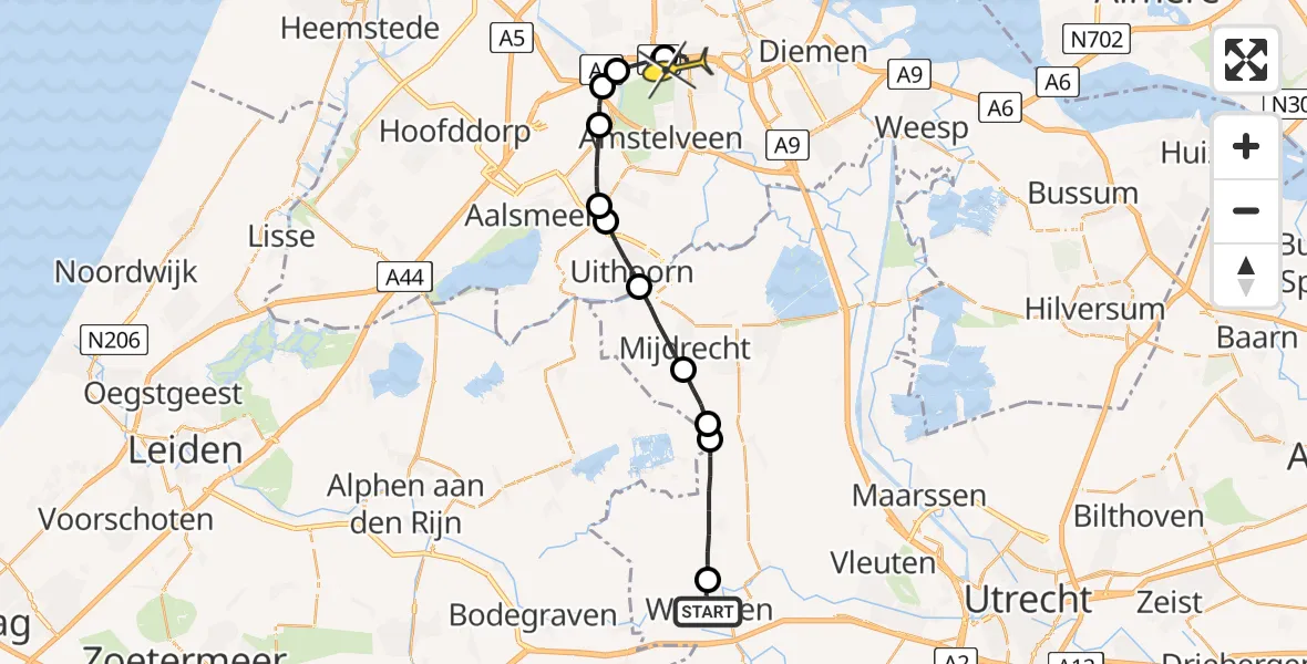 Routekaart van de vlucht: Lifeliner 1 naar VU Medisch Centrum Amsterdam