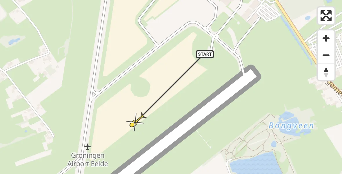 Routekaart van de vlucht: Traumahelikopter naar Groningen Airport Eelde