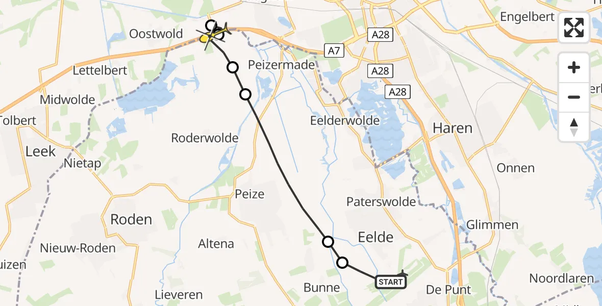 Routekaart van de vlucht: Lifeliner 4 naar Groningen