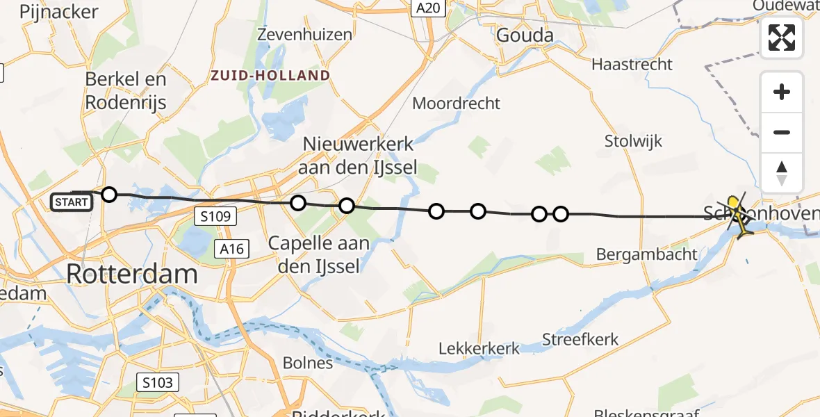 Routekaart van de vlucht: Lifeliner 2 naar Schoonhoven