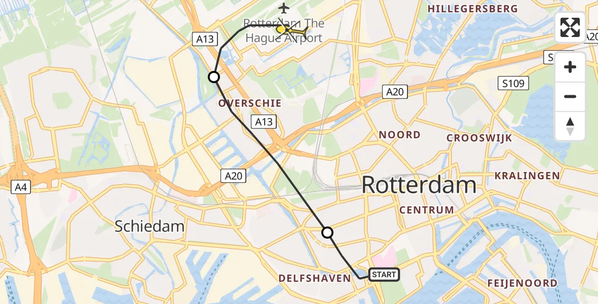 Routekaart van de vlucht: Lifeliner 2 naar Rotterdam The Hague Airport