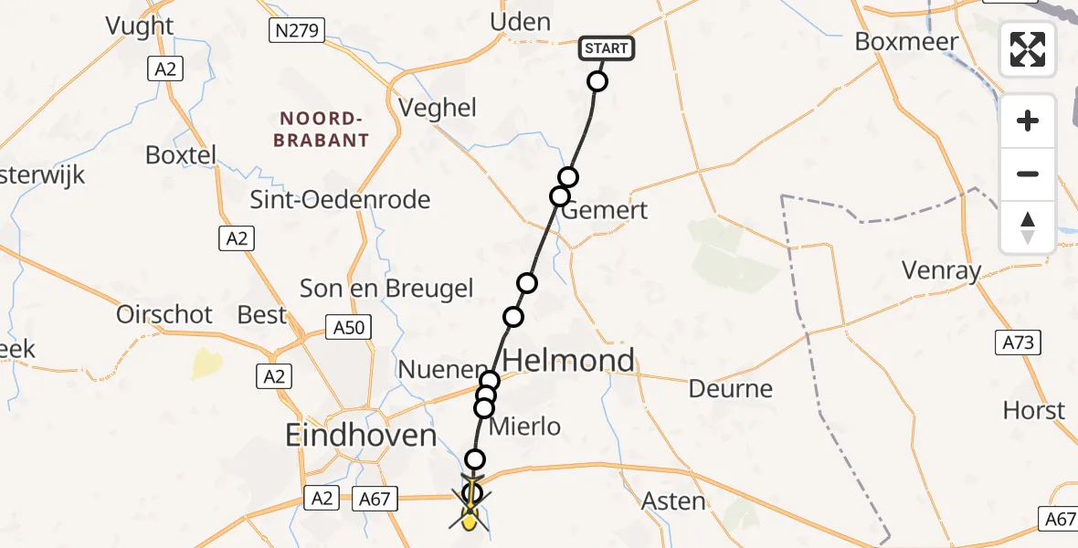 Routekaart van de vlucht: Lifeliner 3 naar Heeze