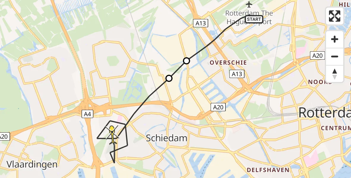 Routekaart van de vlucht: Lifeliner 2 naar Schiedam