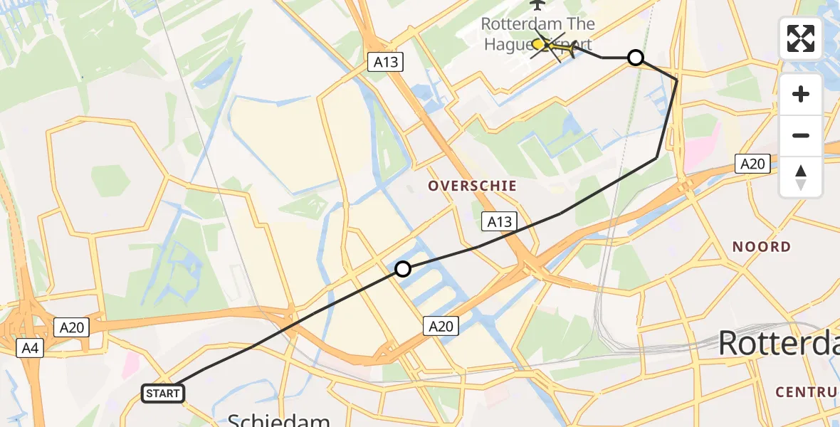 Routekaart van de vlucht: Lifeliner 2 naar Rotterdam The Hague Airport