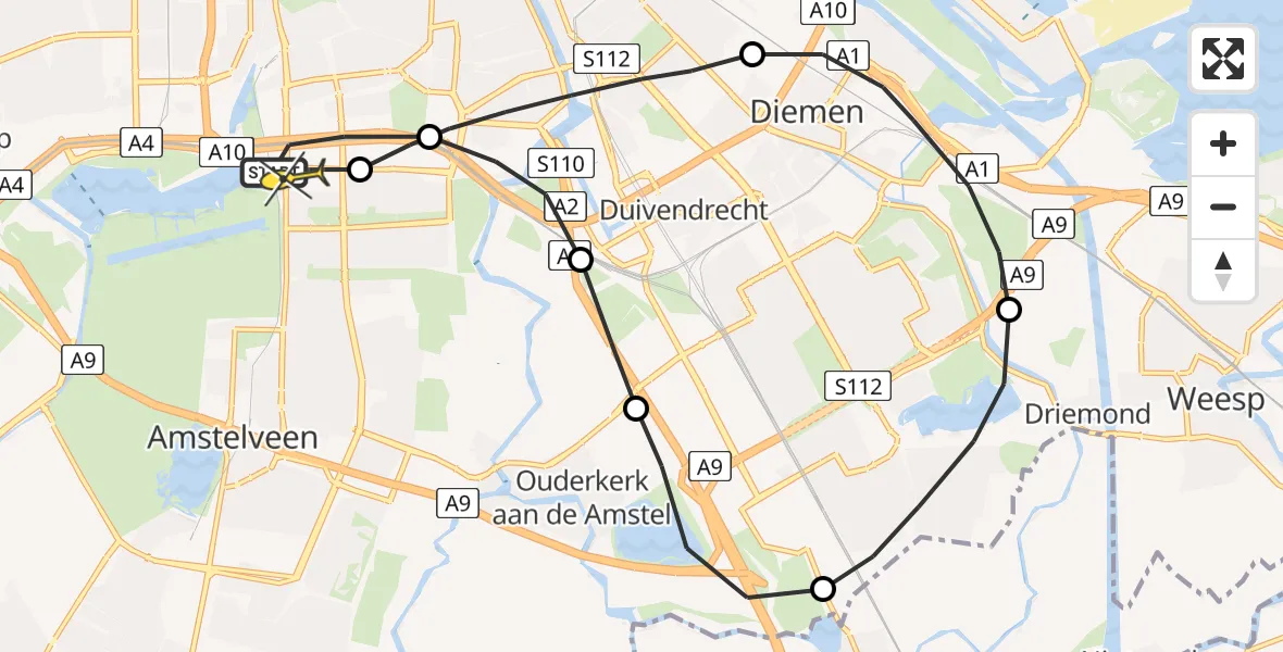 Routekaart van de vlucht: Lifeliner 1 naar VU Medisch Centrum Amsterdam