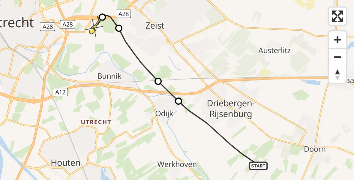 Routekaart van de vlucht: Lifeliner 3 naar Universitair Medisch Centrum Utrecht